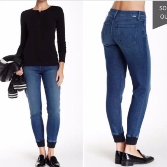 MOTHER The Trainer Jogger Jeans Women’s Size 24 Cropped Denim Tapered Stretch - Picture 1 of 15